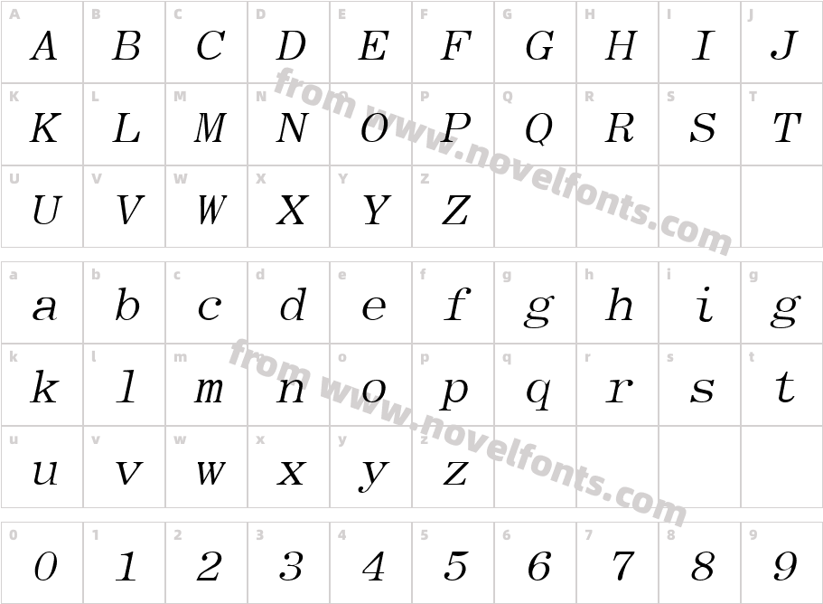 Elite ItalicCharacter Map