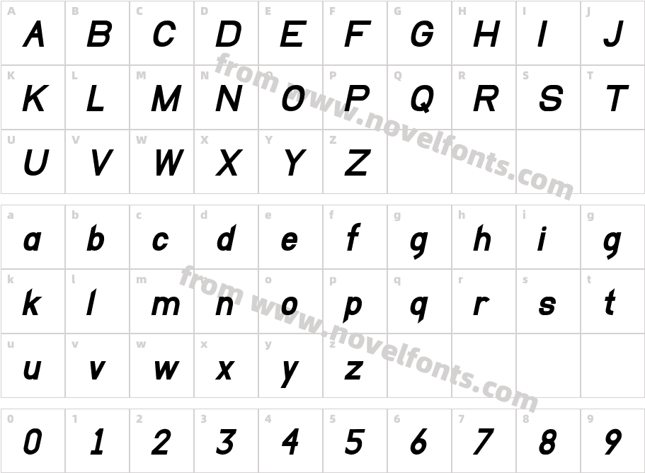 EllipticaBoldItalicCharacter Map