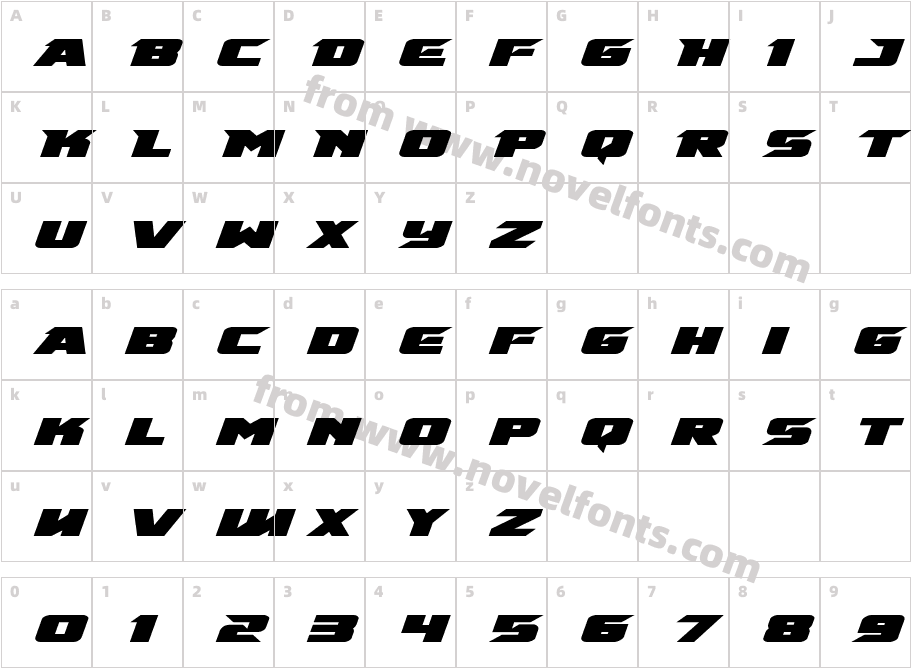 Emissary Super-ItalicCharacter Map