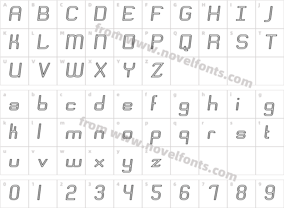 Engadi Regular Outline ObliqueCharacter Map