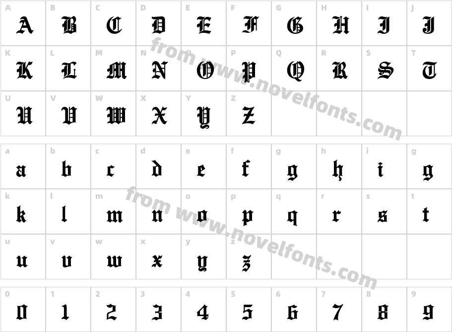 English Towne MediumCharacter Map