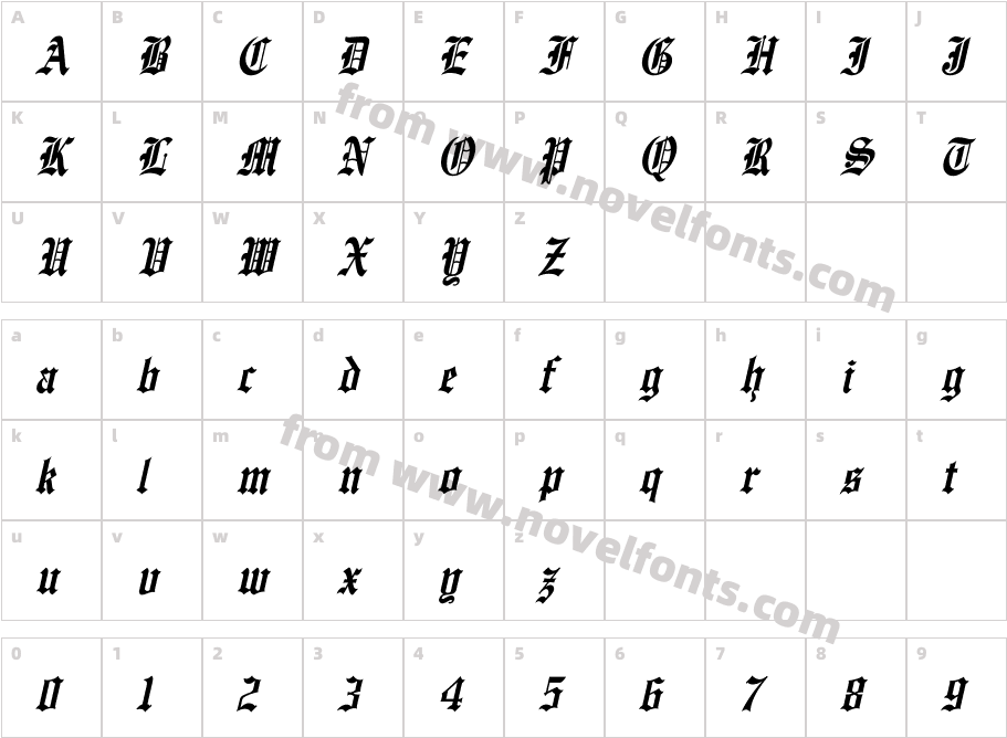 EnglishTowne-Normal Th ItalicCharacter Map