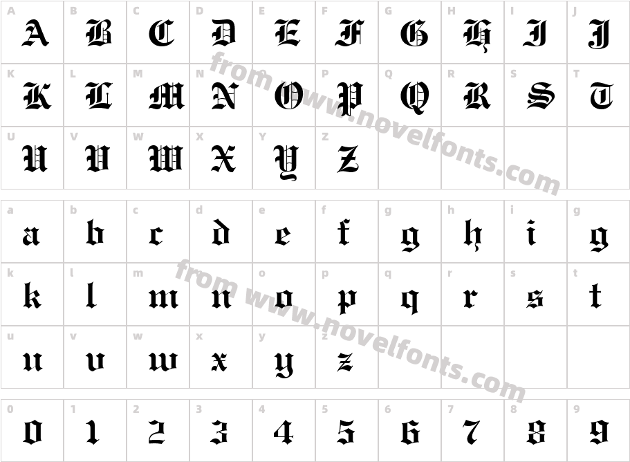 Engravers' Old English Bold BTCharacter Map