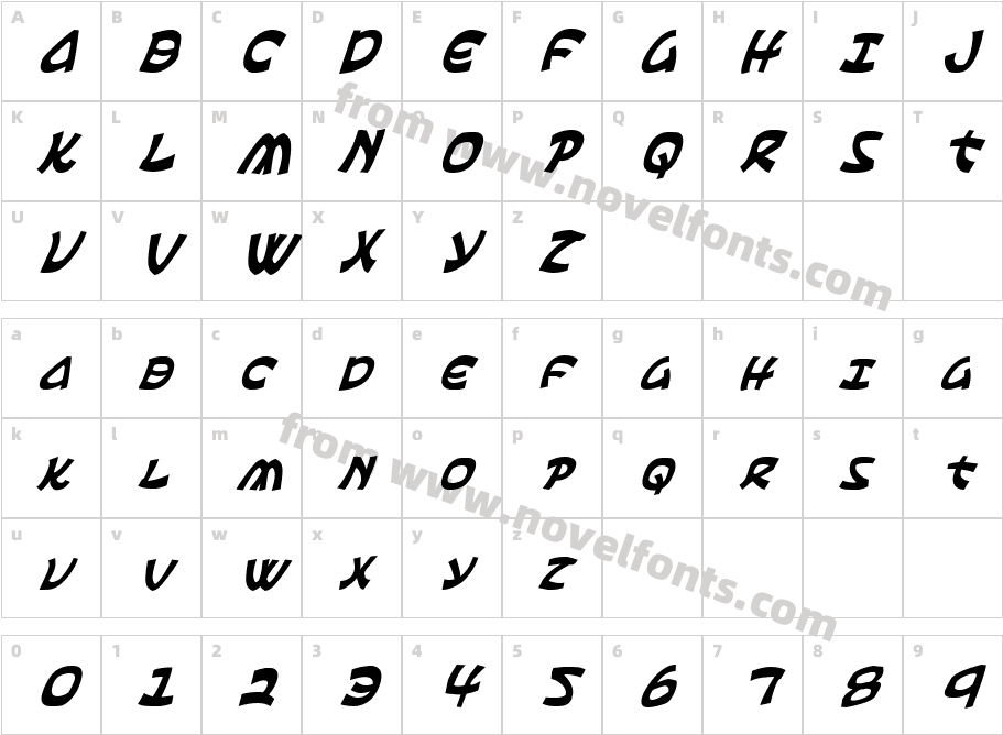 Ephesian Condensed ItalicCharacter Map