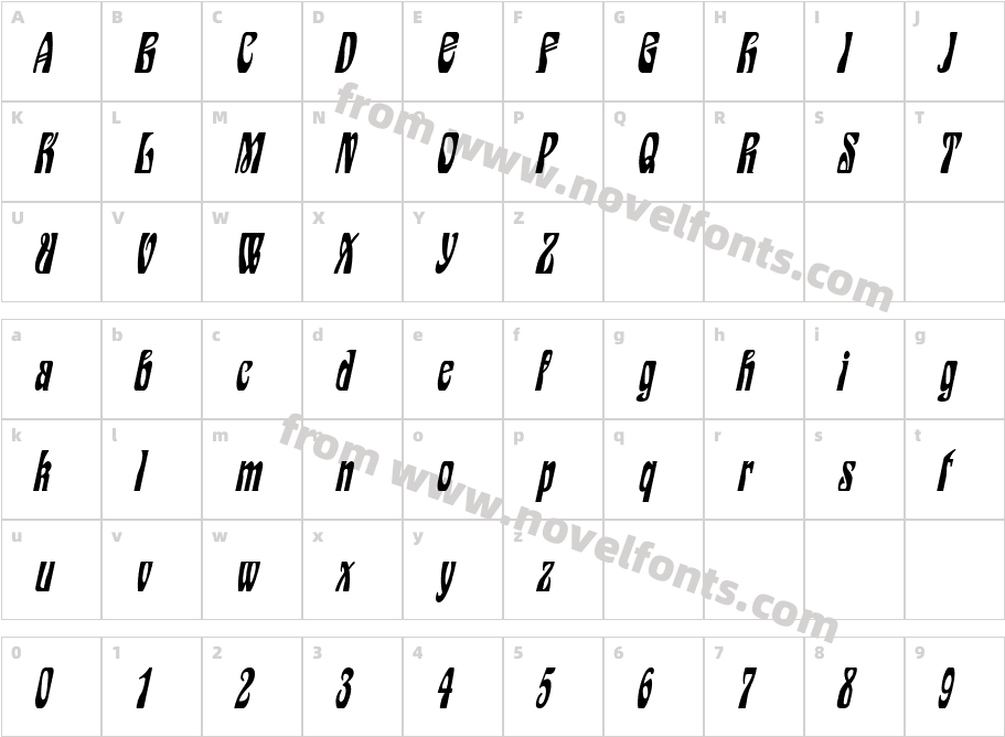 Epic Condensed ItalicCharacter Map