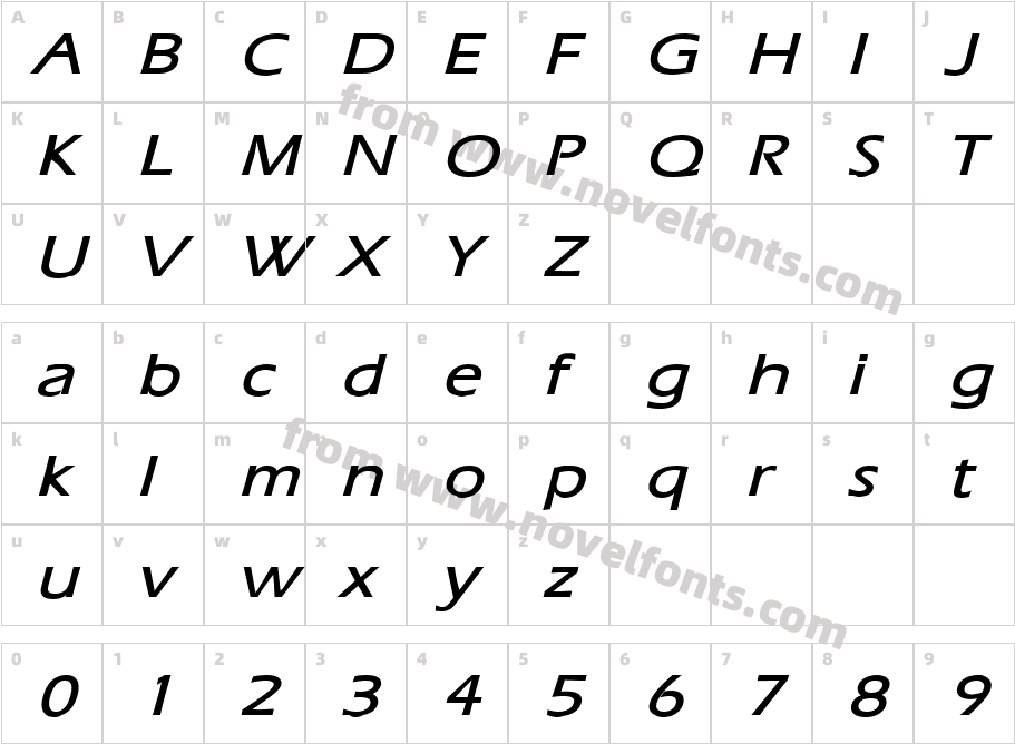 Eric Wide Bold ItalicCharacter Map