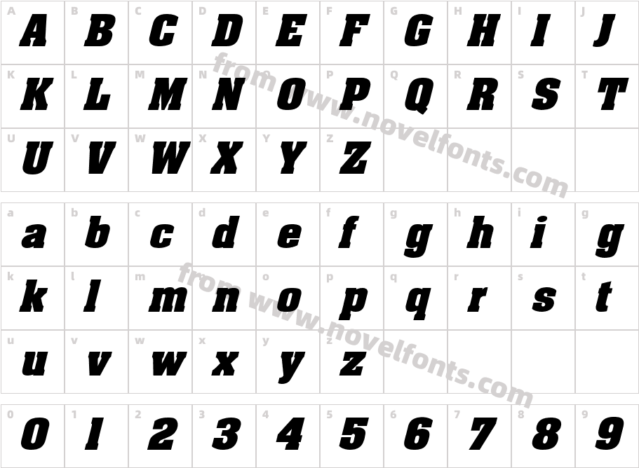 EricaBoldExpd ItalicCharacter Map