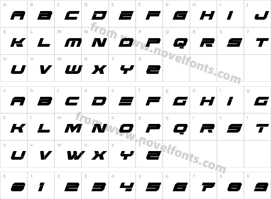 Eridanus Condensed ItalicCharacter Map