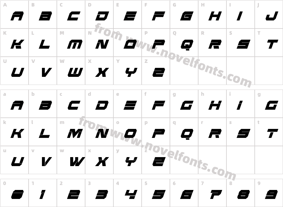 Eridanus Extra-Condensed ItalicCharacter Map