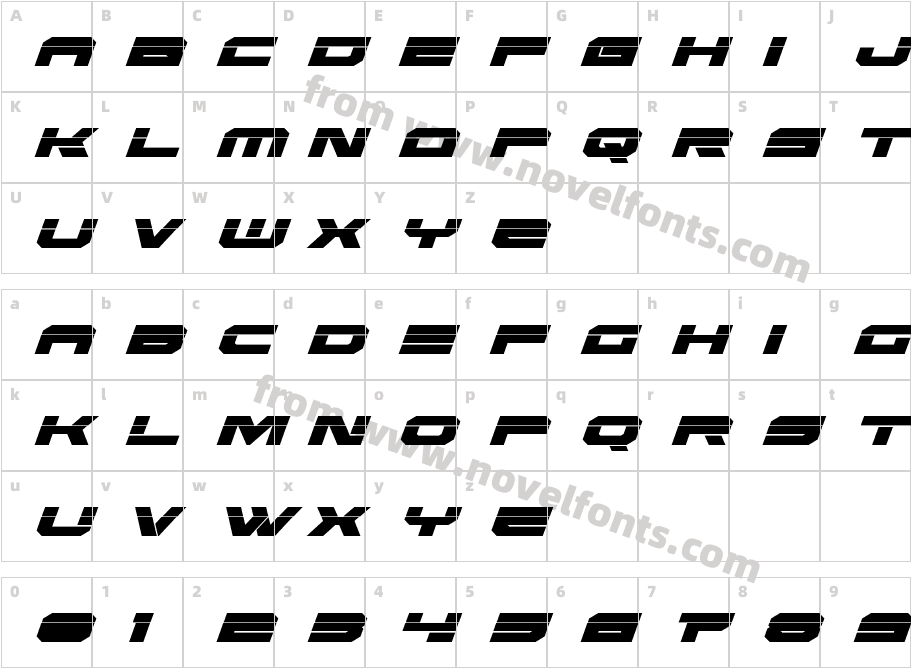 Eridanus Laser ItalicCharacter Map