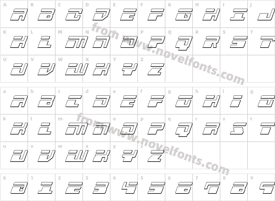 Escape Velocity Outline ItalicCharacter Map