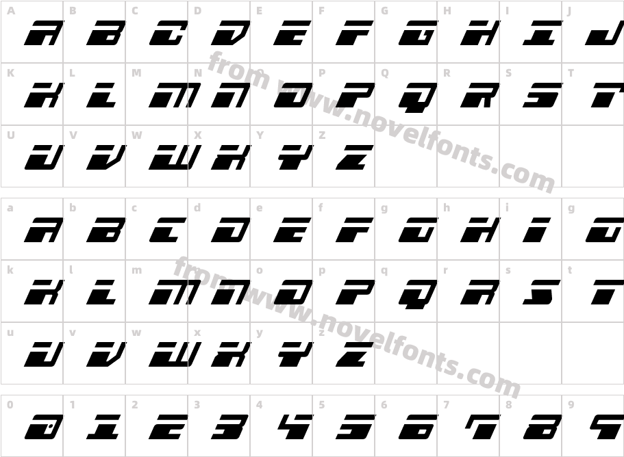 Escape Velocity Super-ItalicCharacter Map