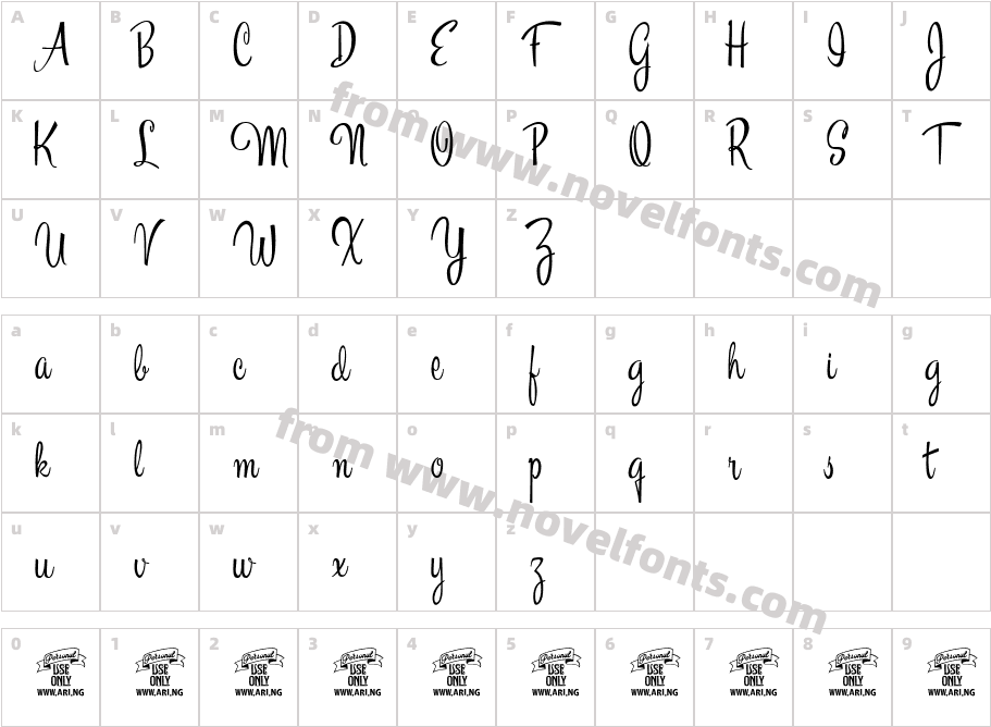 Esplanade Script PERSONAL USECharacter Map