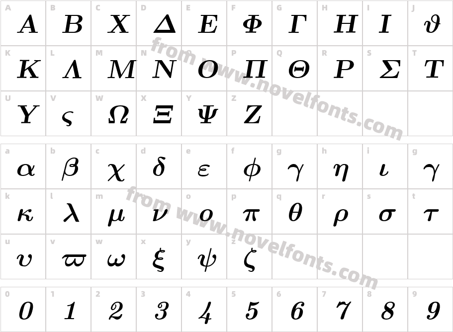 Euclid Symbol Bold ItalicCharacter Map