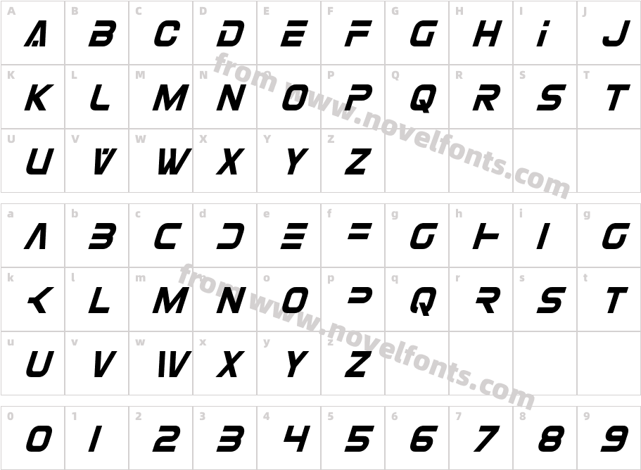 Eurofighter Condensed ItalicCharacter Map