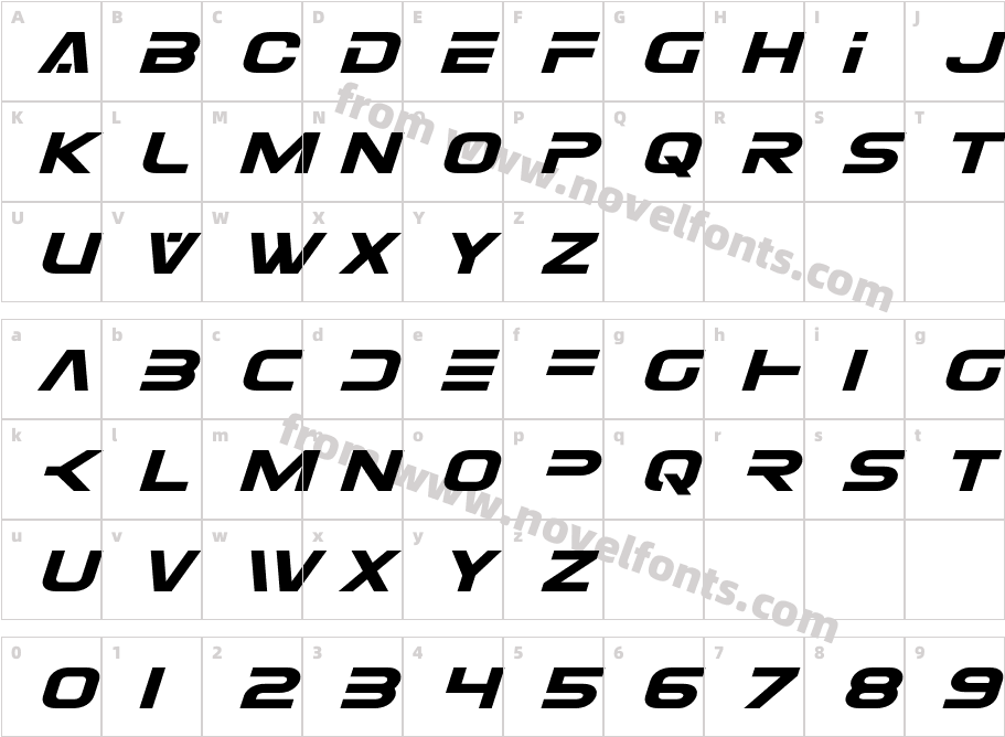 Eurofighter Expanded ItalicCharacter Map