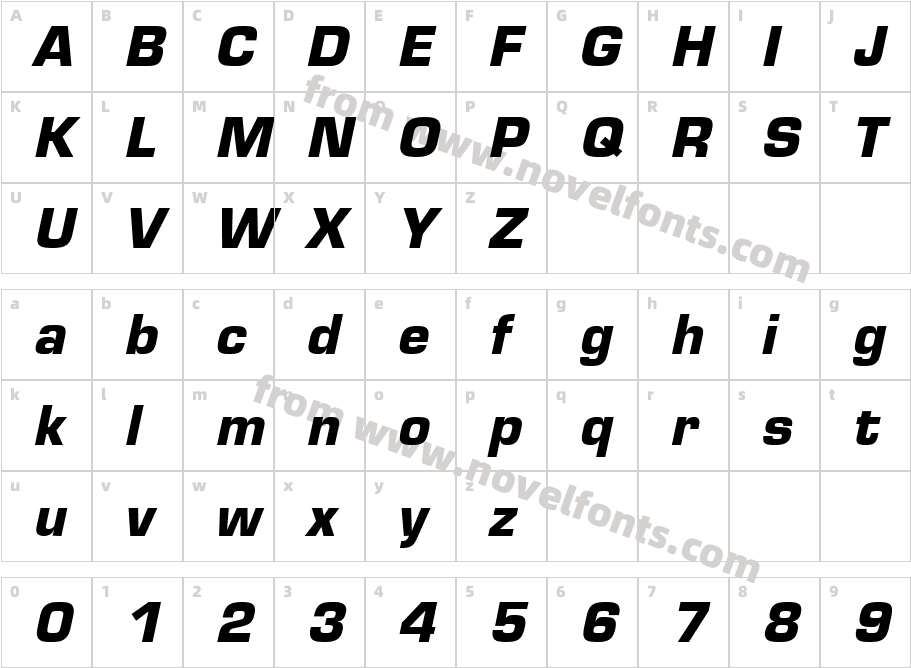 Eurostile LT Bold ObliqueCharacter Map