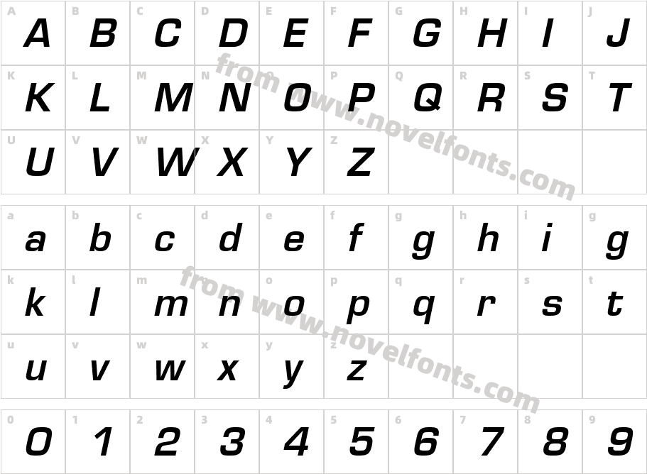 Eurostile LT Demi ObliqueCharacter Map