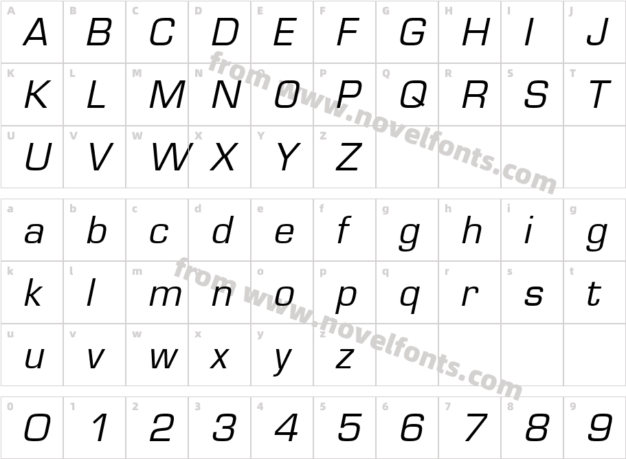 Eurostile LT ObliqueCharacter Map