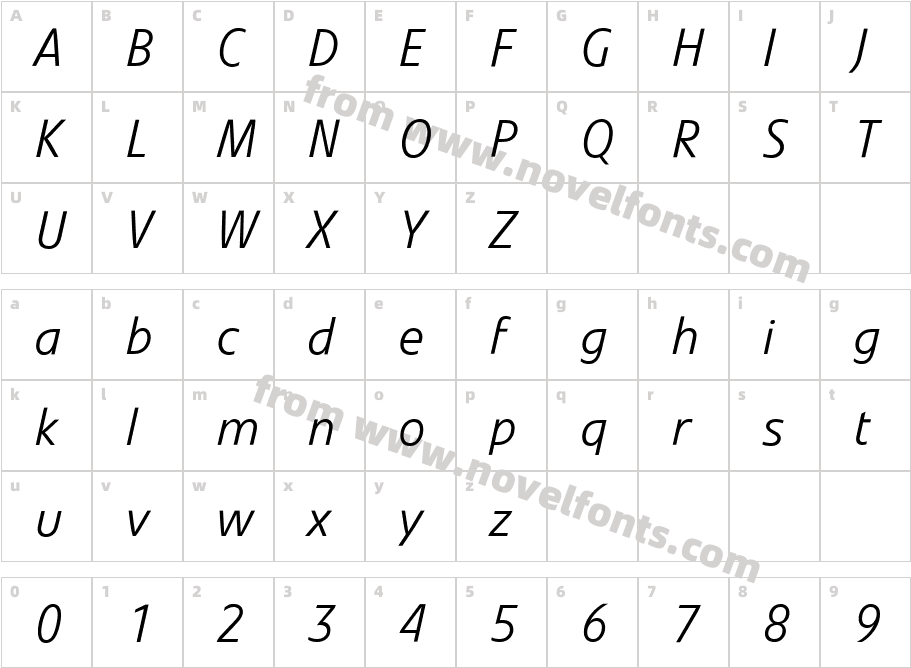 Evo kursiv magerCharacter Map