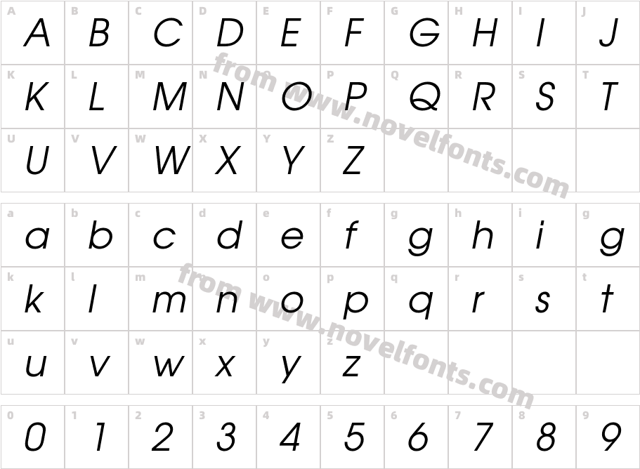 Evolventa ObliqueCharacter Map