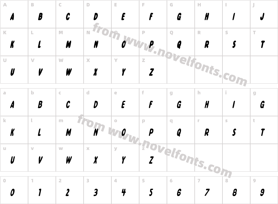 Excelsior Comics Condensed ItalicCharacter Map