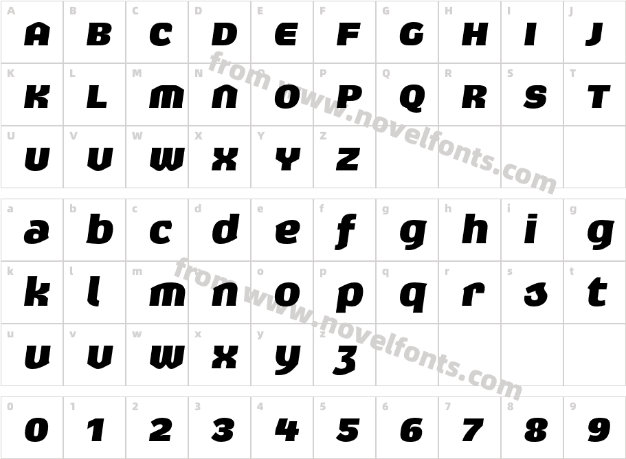 Exert-BlackItalicCharacter Map