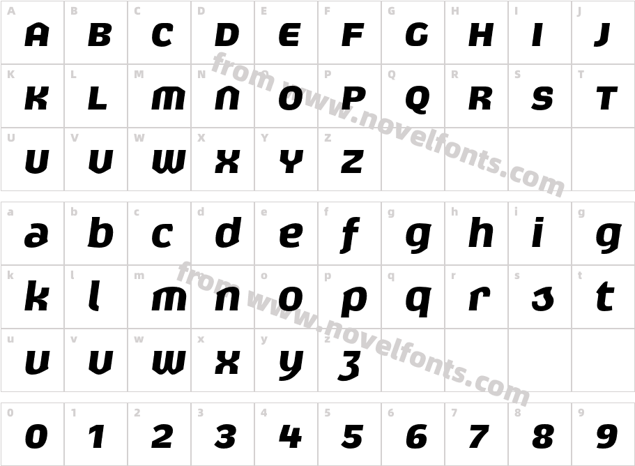 Exert-BoldItalicCharacter Map