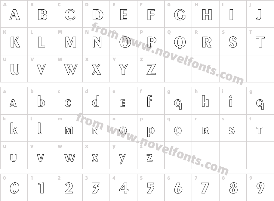 Exotic-Bold HollowCharacter Map