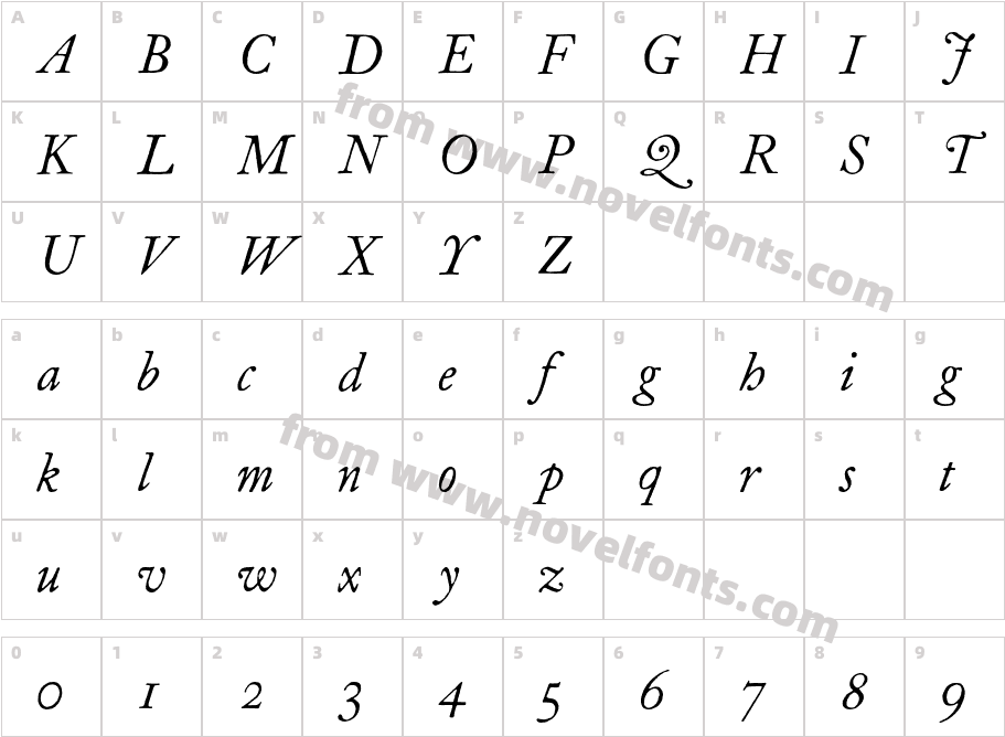 FCaslonTwelveITCStd-ItalicCharacter Map