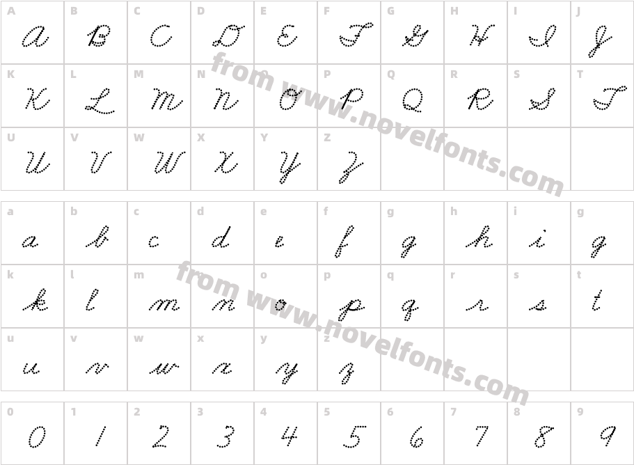 FRB American Cursive DottedBlackCharacter Map