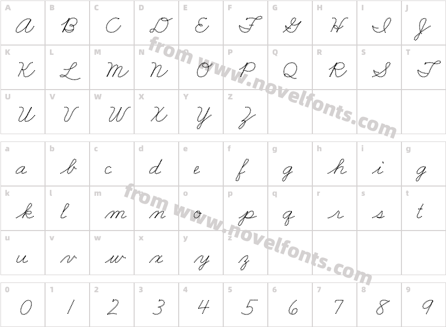 FRB American Cursive DottedBoldCharacter Map