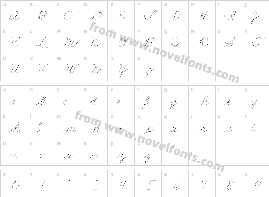 FRB American Cursive DottedRegularCharacter Map