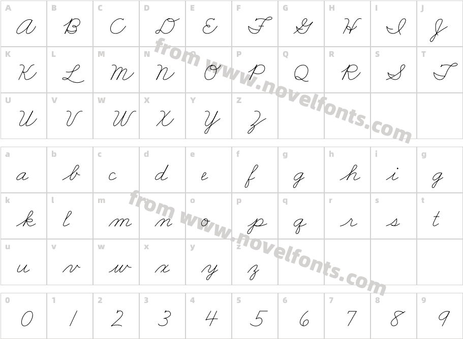 FRB American Cursive ExtralightCharacter Map