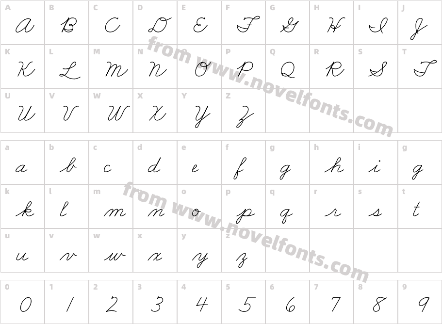 FRB American Cursive LightCharacter Map