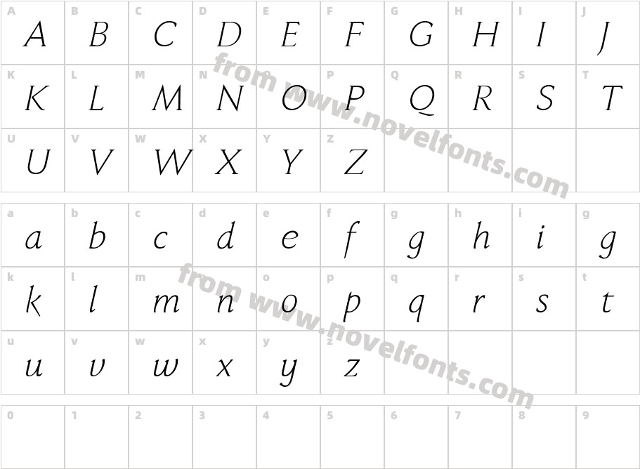 Faber Serif Reduced 46 Leicht KursCharacter Map