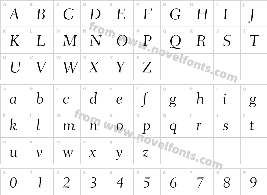 FairfieldLTStd-CaptionLightCharacter Map