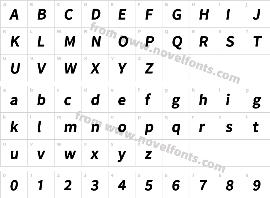 Falling Sky Bold ObliqueCharacter Map