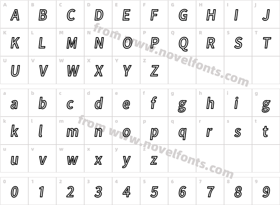 Falling Sky Condensed Outline ObliqueCharacter Map