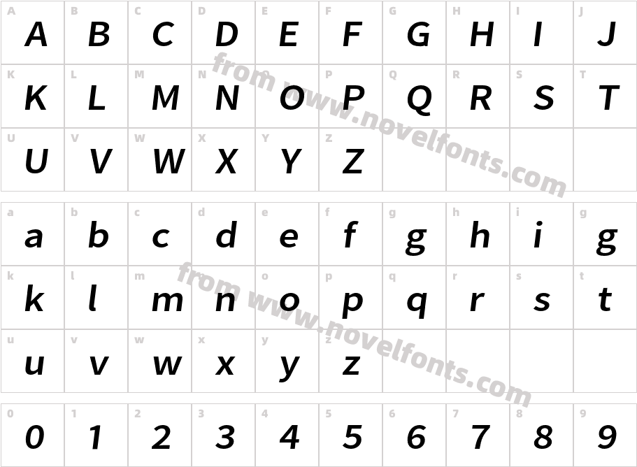 Falling Sky Extended ObliqueCharacter Map