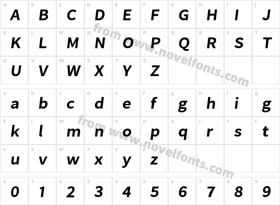 Falling Sky SemiBold ObliqueCharacter Map