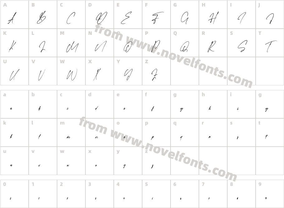 FaloneyScript-RegularCharacter Map