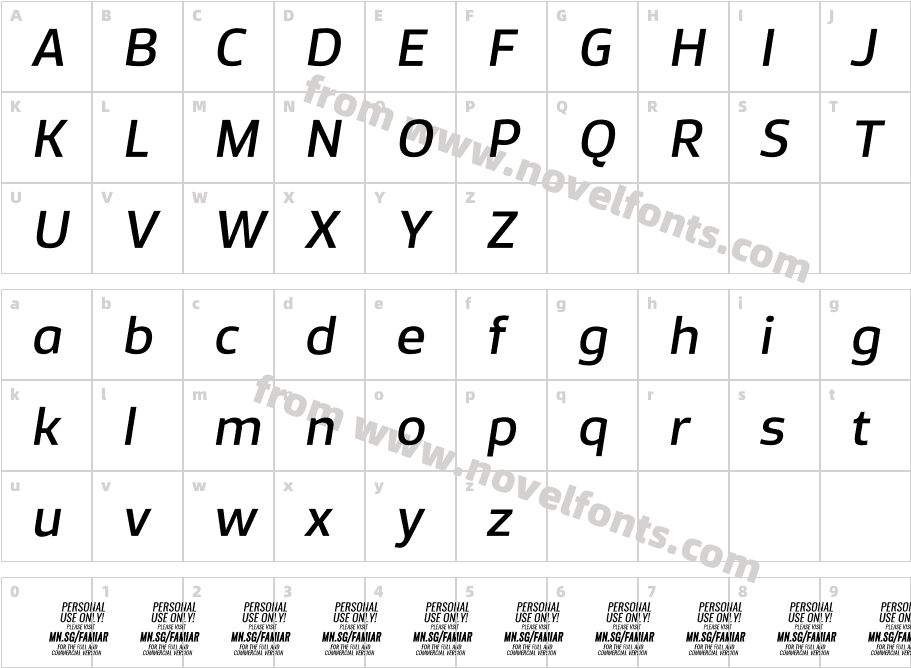 Famiar PERSONAL USE ONLY Medium ItalicCharacter Map