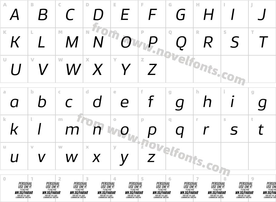 Famiar PERSONAL USE ONLY Regular ItalicCharacter Map