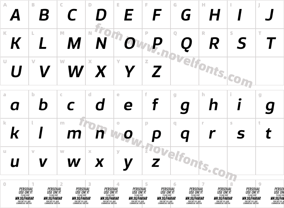 Famiar PERSONAL USE ONLY SemiBold ItalicCharacter Map