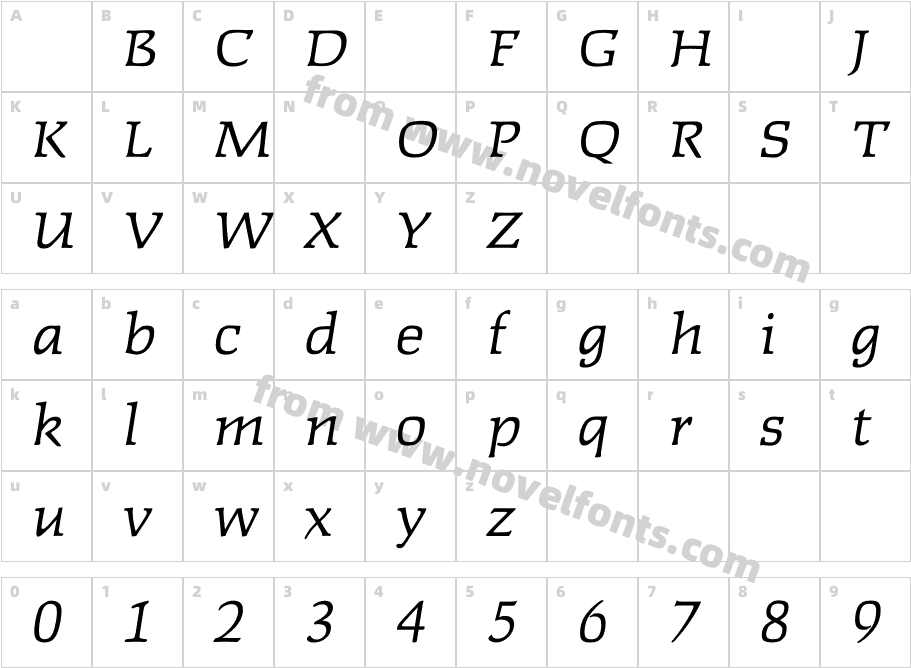 FaustLightItalicCharacter Map