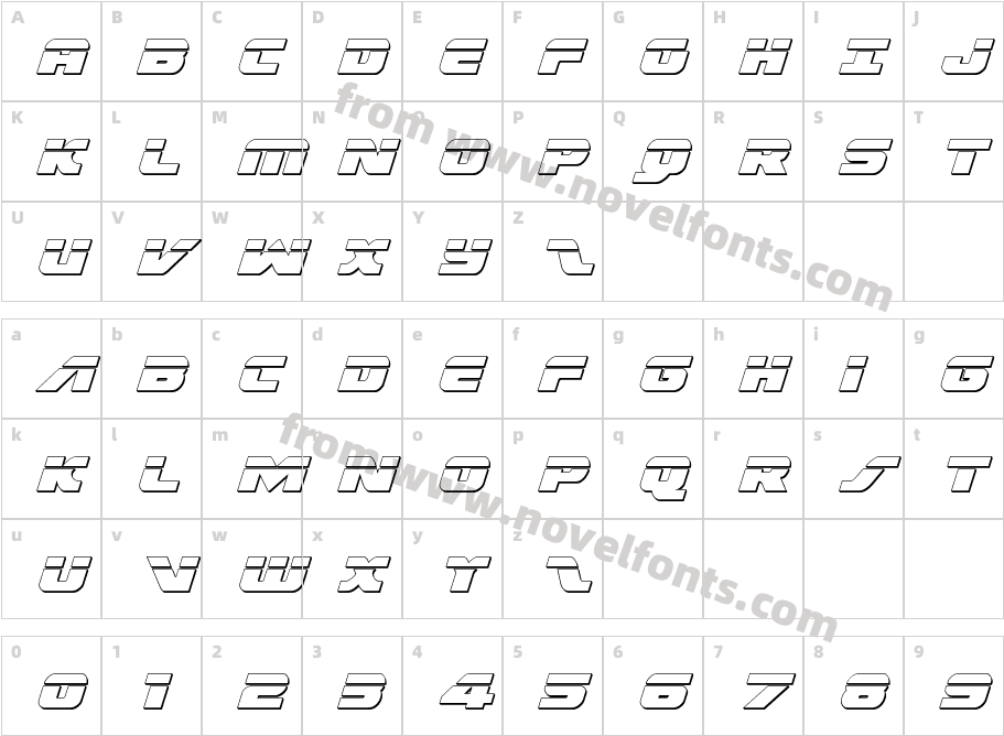 Federal Escort Bullet ItalicCharacter Map