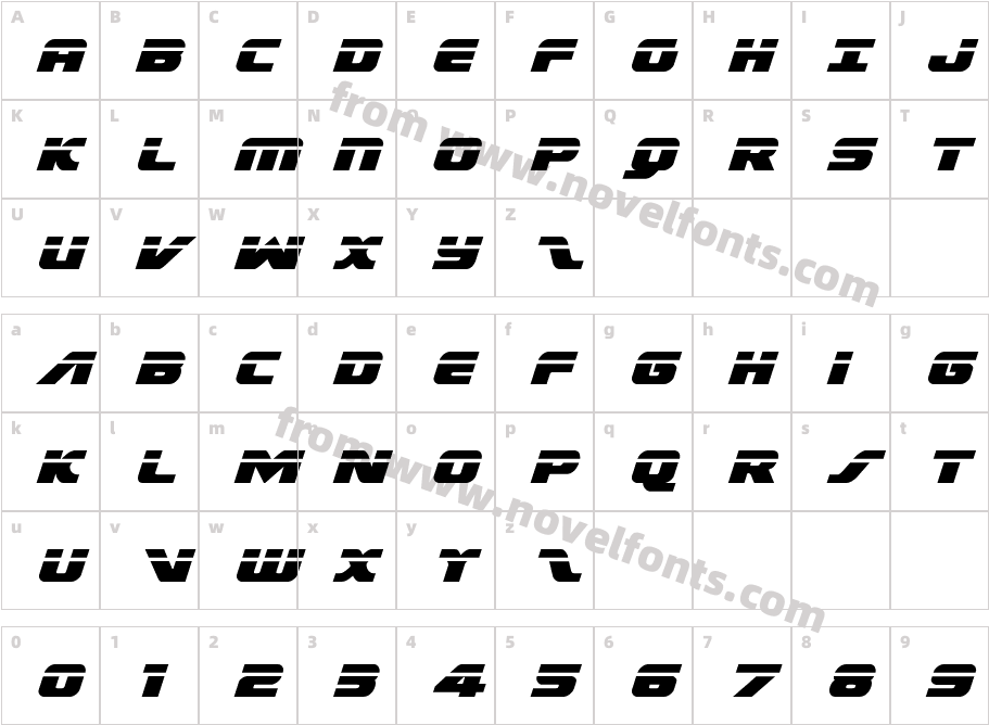 Federal Escort Laser ItalicCharacter Map