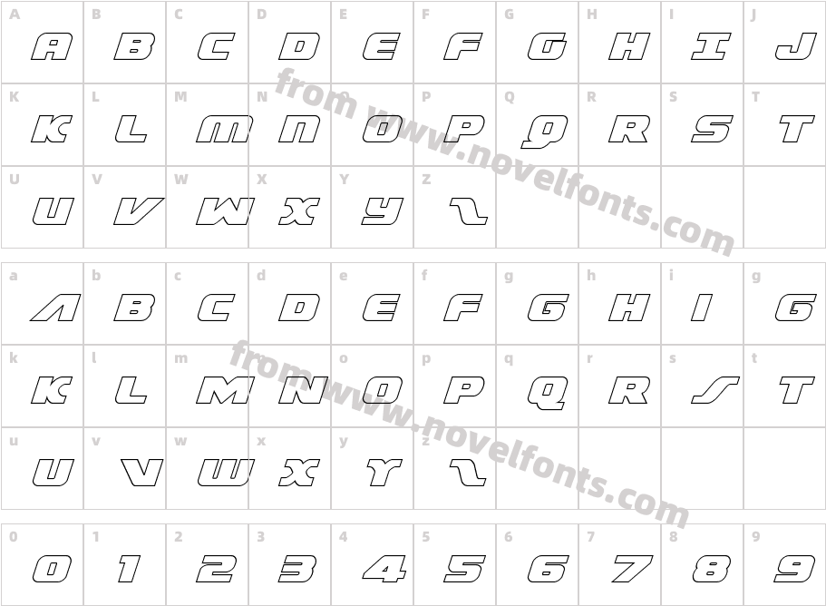 Federal Escort Outline ItalicCharacter Map