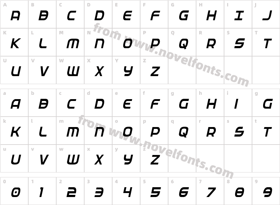 Federal Service Condensed ItalicCharacter Map